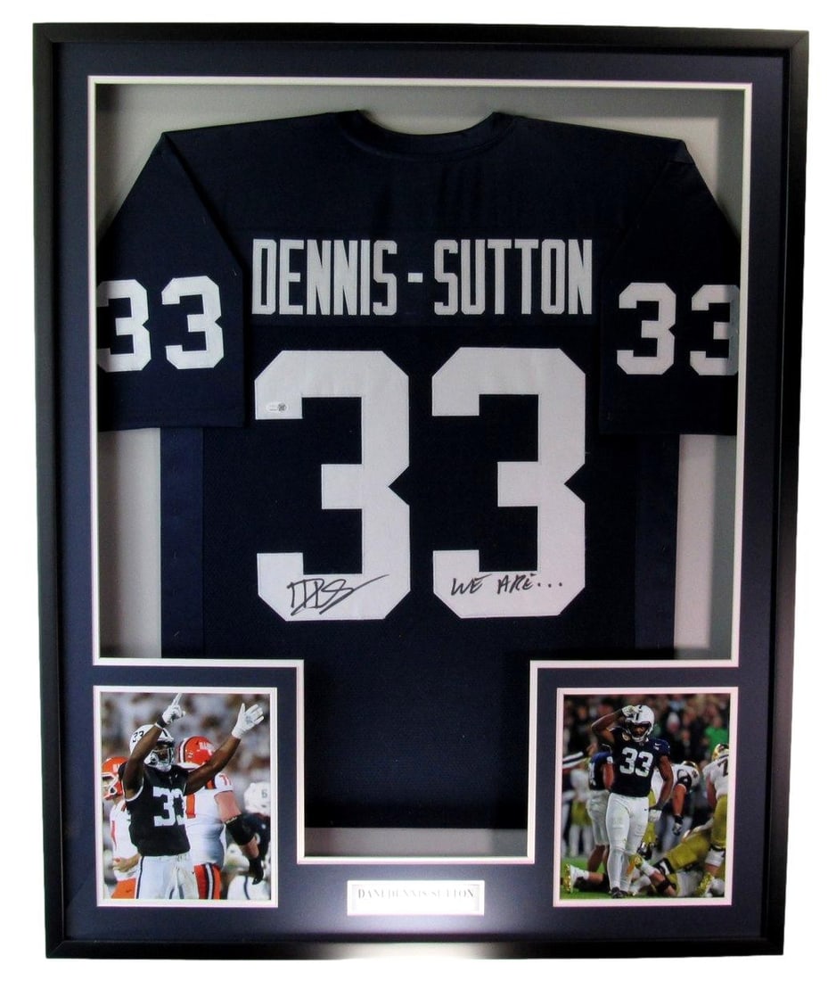 Dani Dennis-Sutton Autographed Inscribed Custom Jersey Framed Penn State JSA Certified: Dani Dennis-Sutton Autographed Inscribed Custom Jersey Framed Penn State JSA Certified This is a framed custom jersey autographed and inscribed by Dani Dennis-Sutton, featuring his signature alongside