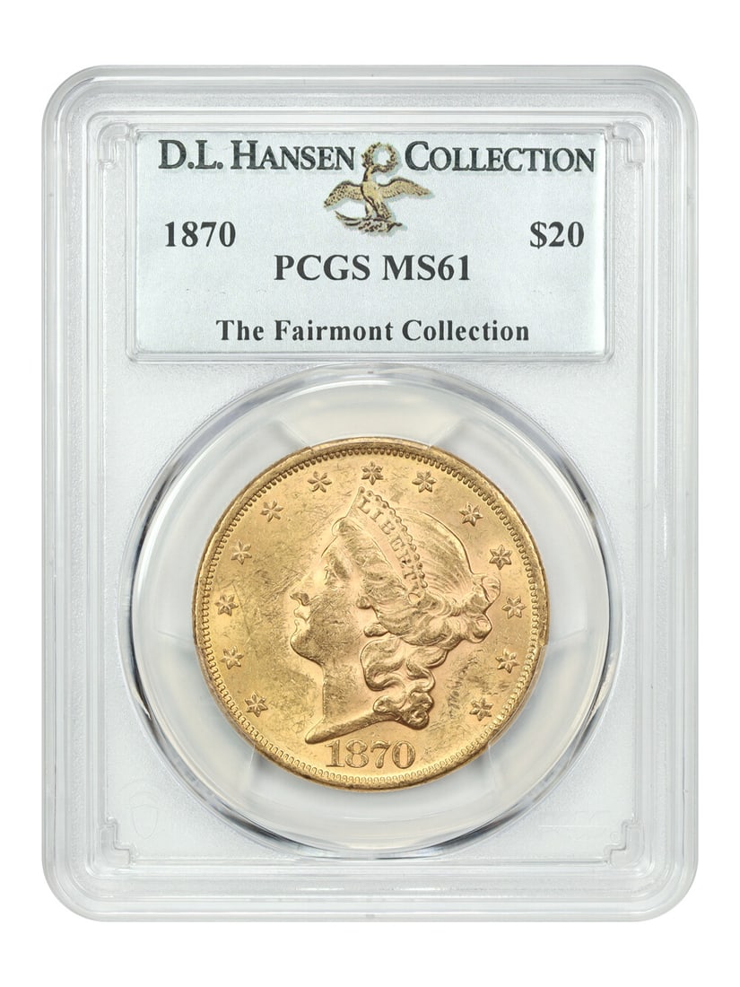 1870 Liberty Head $20 Gold Coin PCGS MS61 Rare Find: 1870 Liberty Head $20 Gold Coin PCGS MS61 Rare Find This stunning 1870 $20 Liberty Head gold coin is graded MS61 by PCGS, ensuring its uncirculated status. With a mintage of only 155,150 pieces, it is