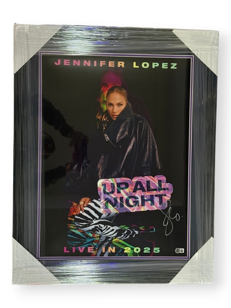 Jennifer Lopez Autographed 16x20 Framed Poster Beckett Authenticated: Jennifer Lopez Autographed 16x20 Framed Poster Beckett Authenticated This stunning 16x20 poster features the iconic Jennifer Lopez, beautifully framed to enhance your decor. The poster is an original 