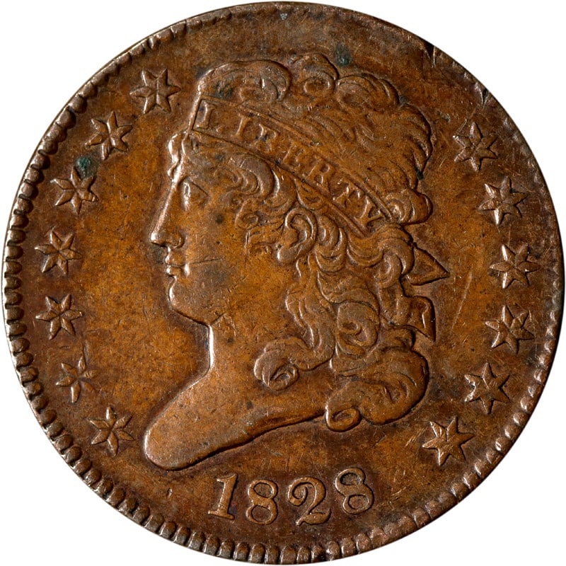 1828 United States Copper Half Cent Coin Circulated Example (1 of 2)