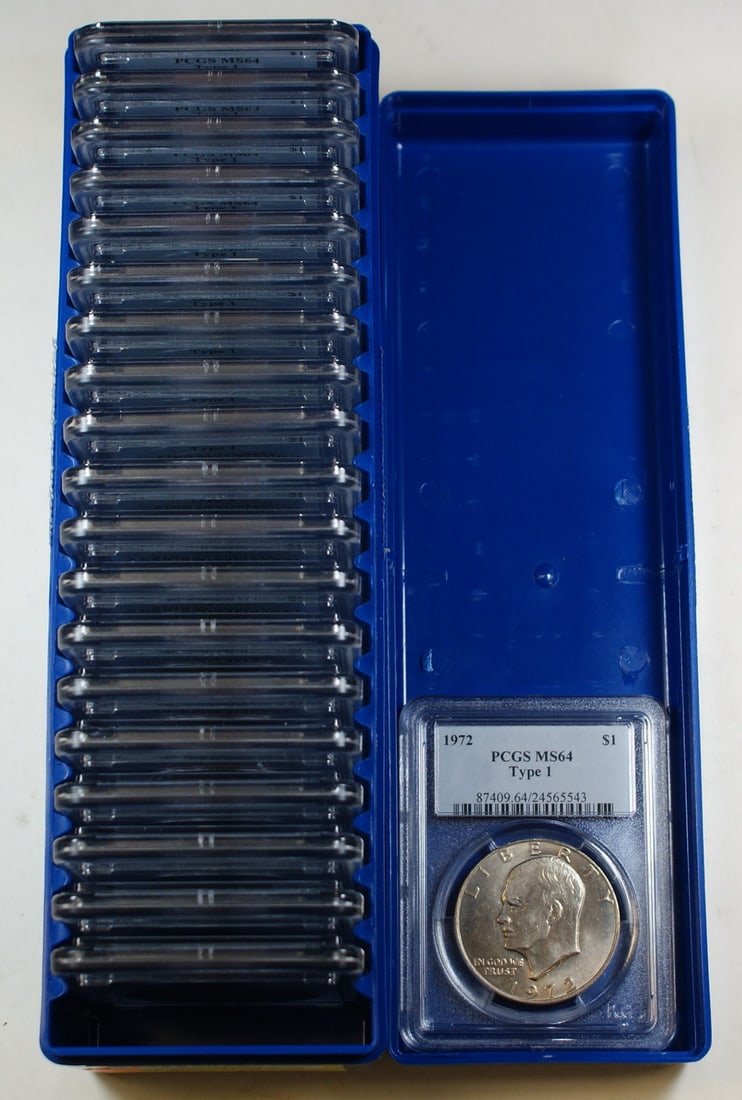 20-Piece 1972 Eisenhower Dollar Type I PCGS MS-64 Certified Coin Roll Lot (1 of 1)