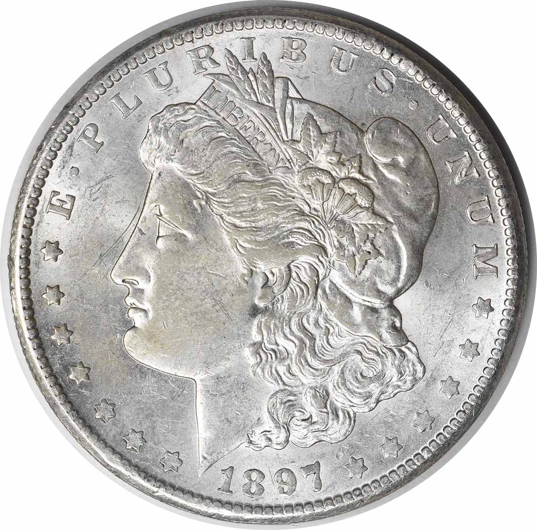 Choice BU 1897 S Silver Dollar Morgan Uncirculated Uncertified: Choice BU 1897 S Silver Dollar Morgan Uncirculated Uncertified This 1897-S Morgan Silver Dollar is an uncirculated coin graded as Choice Brilliant Uncirculated (BU). It is composed of silver and was m