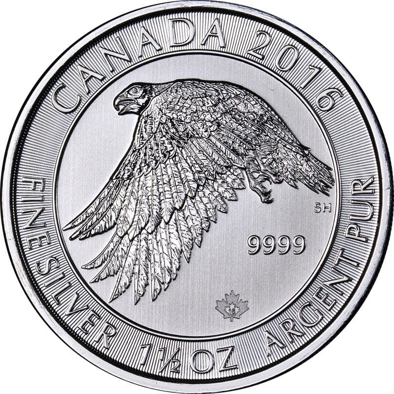 2016 White Falcon $8 Silver Coin 1.5 Oz Canada Wildlife Series Uncirculated (1 of 2)