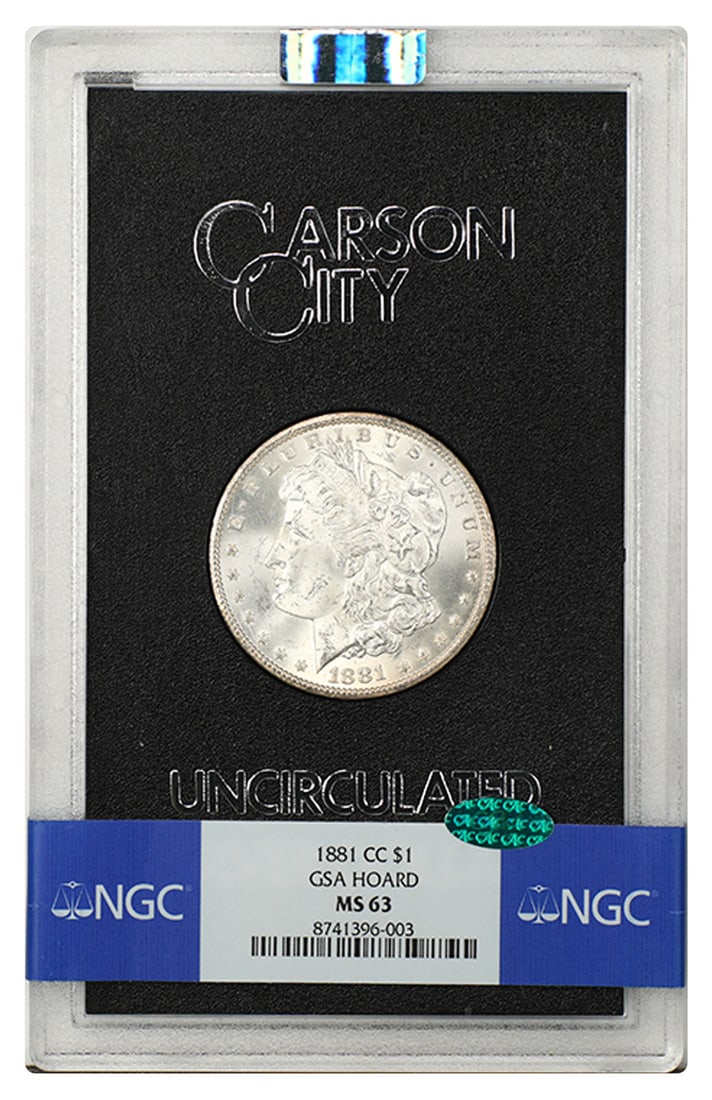 1881 Carson City Morgan Dollar $1 NGC MS63 CAC GSA Vault Find: 1881 Carson City Morgan Dollar $1 NGC MS63 CAC GSA Vault Find An 1881-CC Morgan Dollar $1 certified by NGC and CAC in MS63. This uncirculated Carson City coin is described as a U.S. Treasury Vault fin
