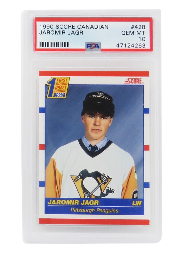 Jaromir Jagr 1990 Score Canadian #428 Rookie Card PSA 10 Gem Mint: Jaromir Jagr 1990 Score Canadian #428 Rookie Card PSA 10 Gem Mint This is a Jaromir Jagr rookie card from the 1990 Score Canadian set, designated as card number 428. Graded as Gem Mint 10 by Professio