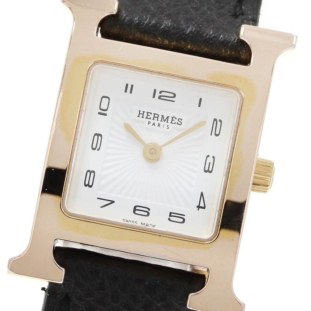 Hermes H Watch Quartz White Dial Women's Wristwatch HH1.210e: Hermes H Watch Quartz White Dial Women's Wristwatch HH1.210e This Hermes H Watch HH1.210e is a women's wristwatch featuring a stainless steel and gold-plated case paired with a white dial and a leathe