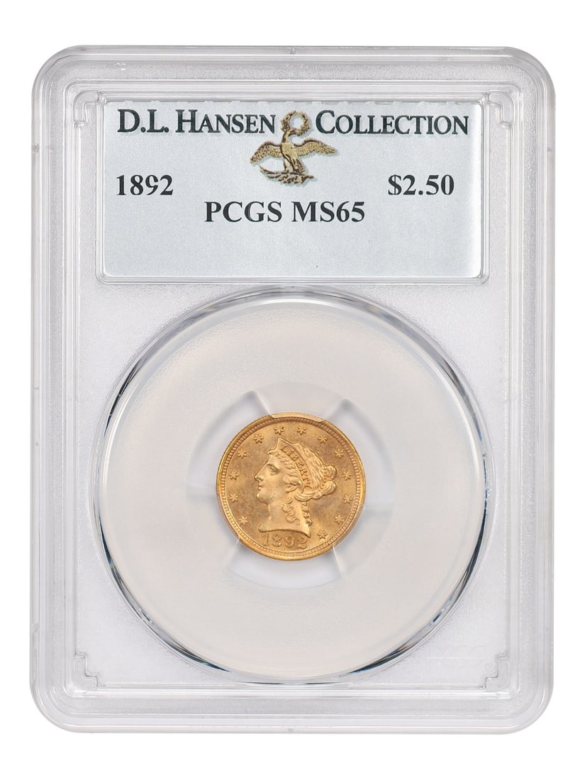 PCGS MS65 1892 Liberty Head $2.50 Gold Coin: PCGS MS65 1892 Liberty Head $2.50 Gold Coin 1892 Liberty Head $2.50 gold coin certified by PCGS MS65. Minted in Philadelphia, this uncirculated example has a certification number of 07422319. The coin
