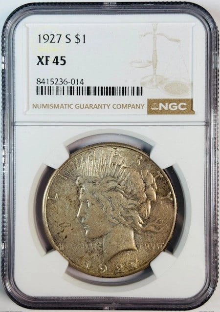 NGC XF 45 1927 San Francisco Peace Silver Dollar (1 of 2)