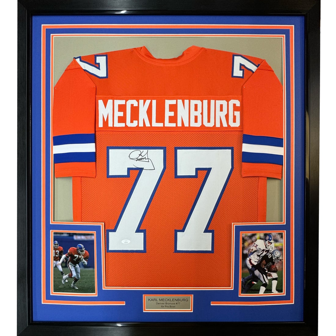 Karl Mecklenburg signed Denver Broncos orange jersey framed JSA COA (1 of 2)