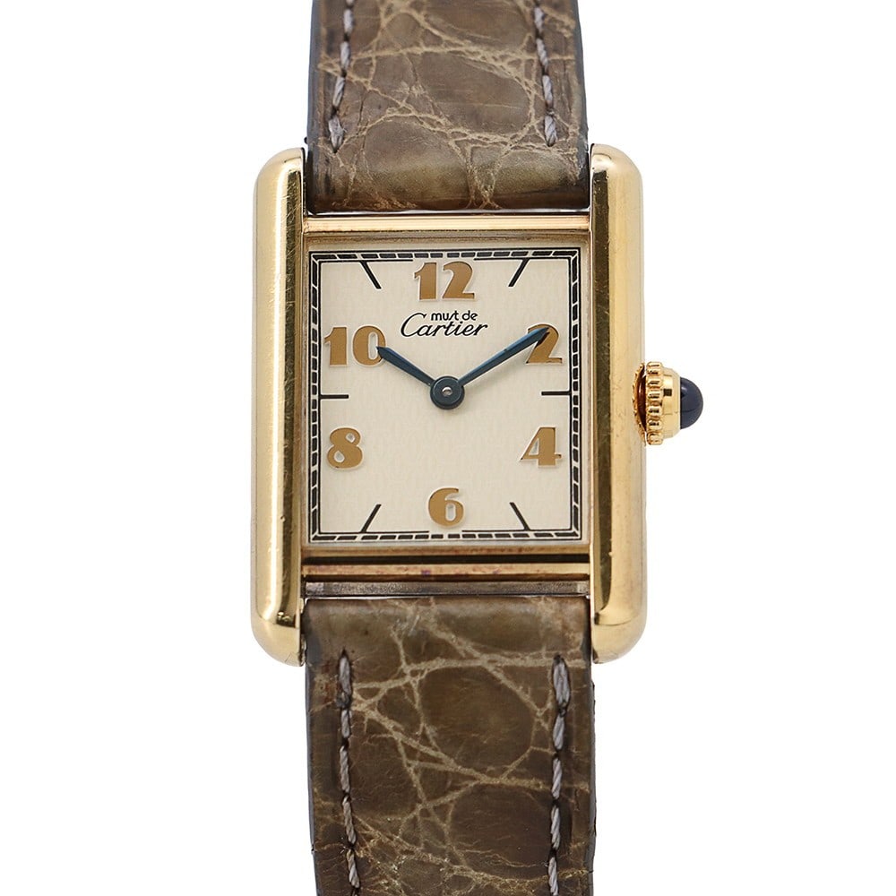 Cartier Tank Must SM Vermeil W1008354 Women's Quartz Wristwatch: Cartier Tank Must SM Vermeil W1008354 Women's Quartz Wristwatch Vintage Cartier Must Tank SM wristwatch with a classic analog display and quartz movement. This pre-owned women's watch is the W1008354 