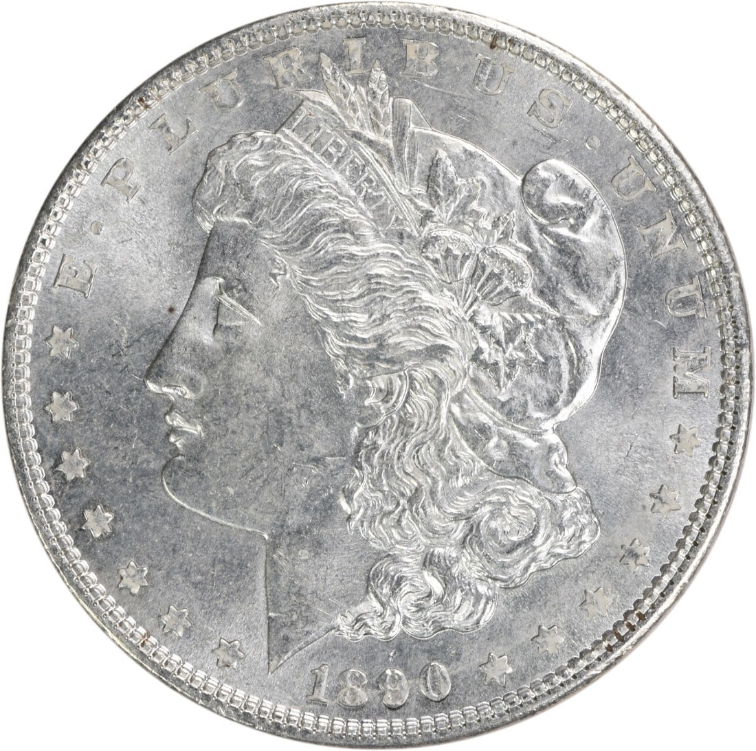 Uncirculated 1890 Morgan Dollar Silver Coin Choice BU Uncertified: Uncirculated 1890 Morgan Dollar Silver Coin Choice BU Uncertified This is an uncirculated 1890 Morgan Silver Dollar with a Choice Brilliant Uncirculated (BU) grade. The coin is composed of silver and 