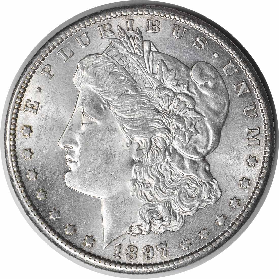 Choice BU 1897-S Silver Dollar Morgan Uncirculated Uncertified Example: Choice BU 1897-S Silver Dollar Morgan Uncirculated Uncertified Example This 1897-S Morgan Silver Dollar is an uncirculated coin graded as Choice BU. It is composed of silver and was minted in San Fran