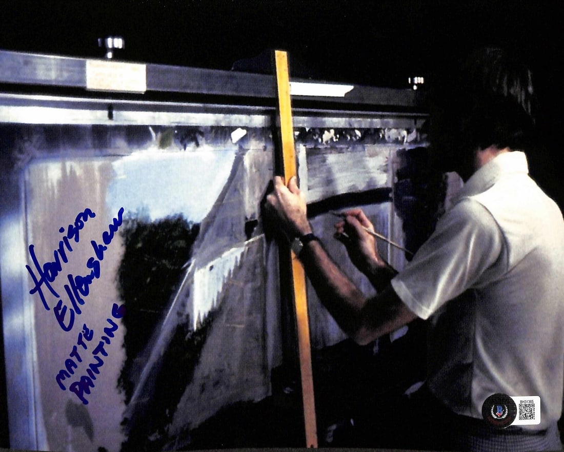 Harrison Ellenshaw Signed 8x10 Star Wars Photo Beckett Authenticated: Harrison Ellenshaw Signed 8x10 Star Wars Photo Beckett Authenticated This is an original 8x10 photograph autographed and inscribed by ILM matte painter Harrison Ellenshaw, known for his work on the or