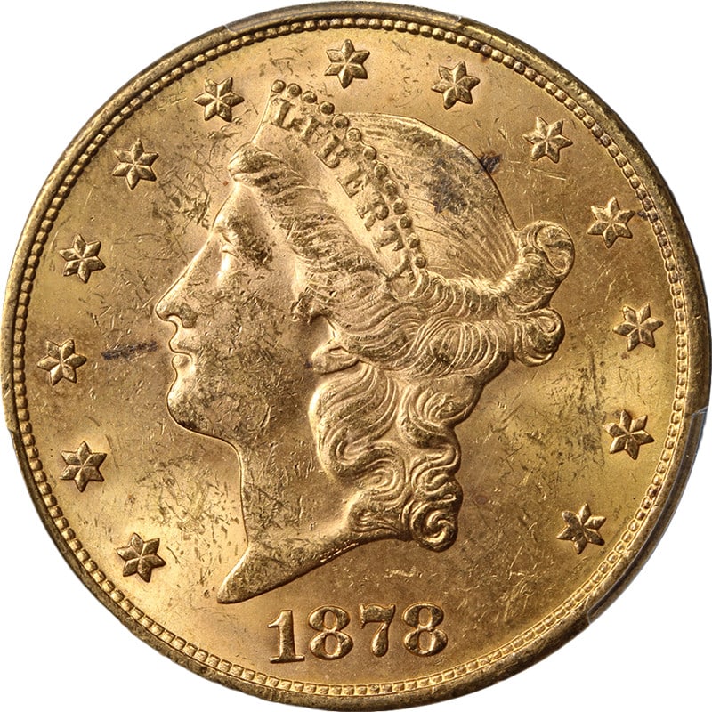 PCGS MS61 1878 San Francisco Liberty $20 Gold Coin with Strong Strike (1 of 4)