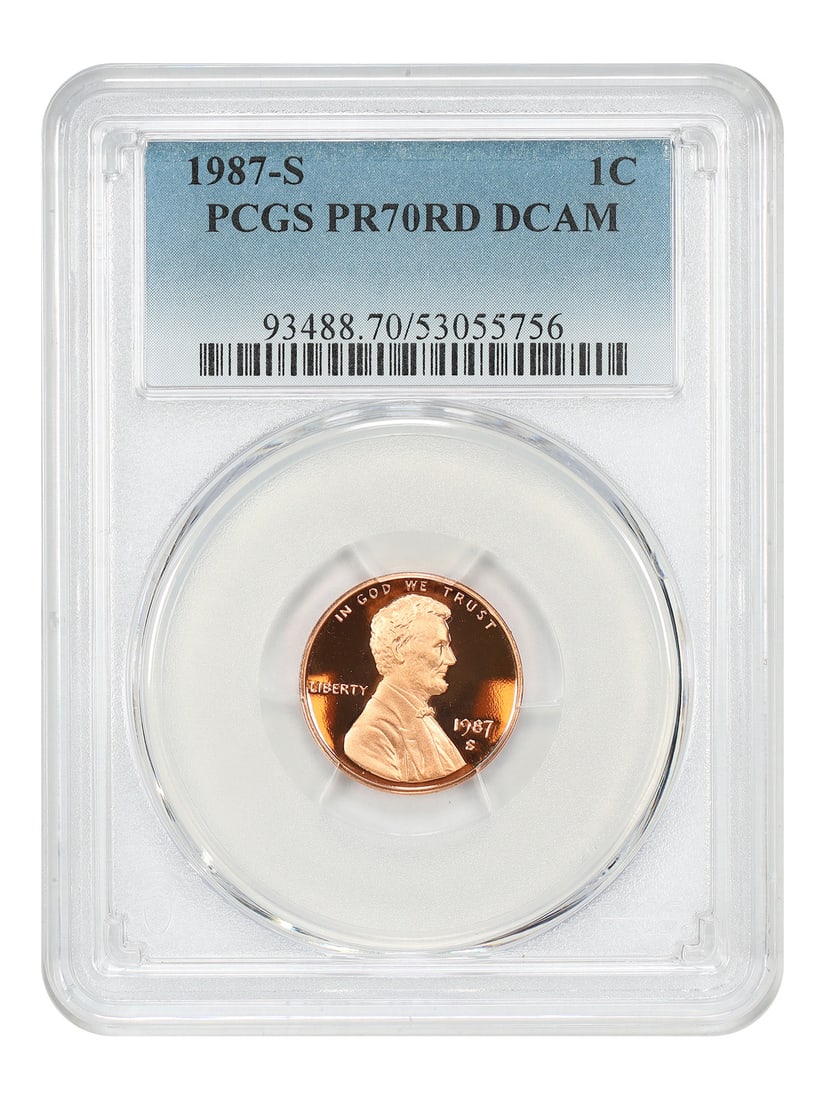 PCGS PR70RD DCAM 1987-S Lincoln Cent 1C Proof: PCGS PR70RD DCAM 1987-S Lincoln Cent 1C Proof 1987-S Lincoln Cent (Modern) certified by PCGS with a PR70RD DCAM grade. This uncirculated coin is from the San Francisco mint and is listed as pre-owned.