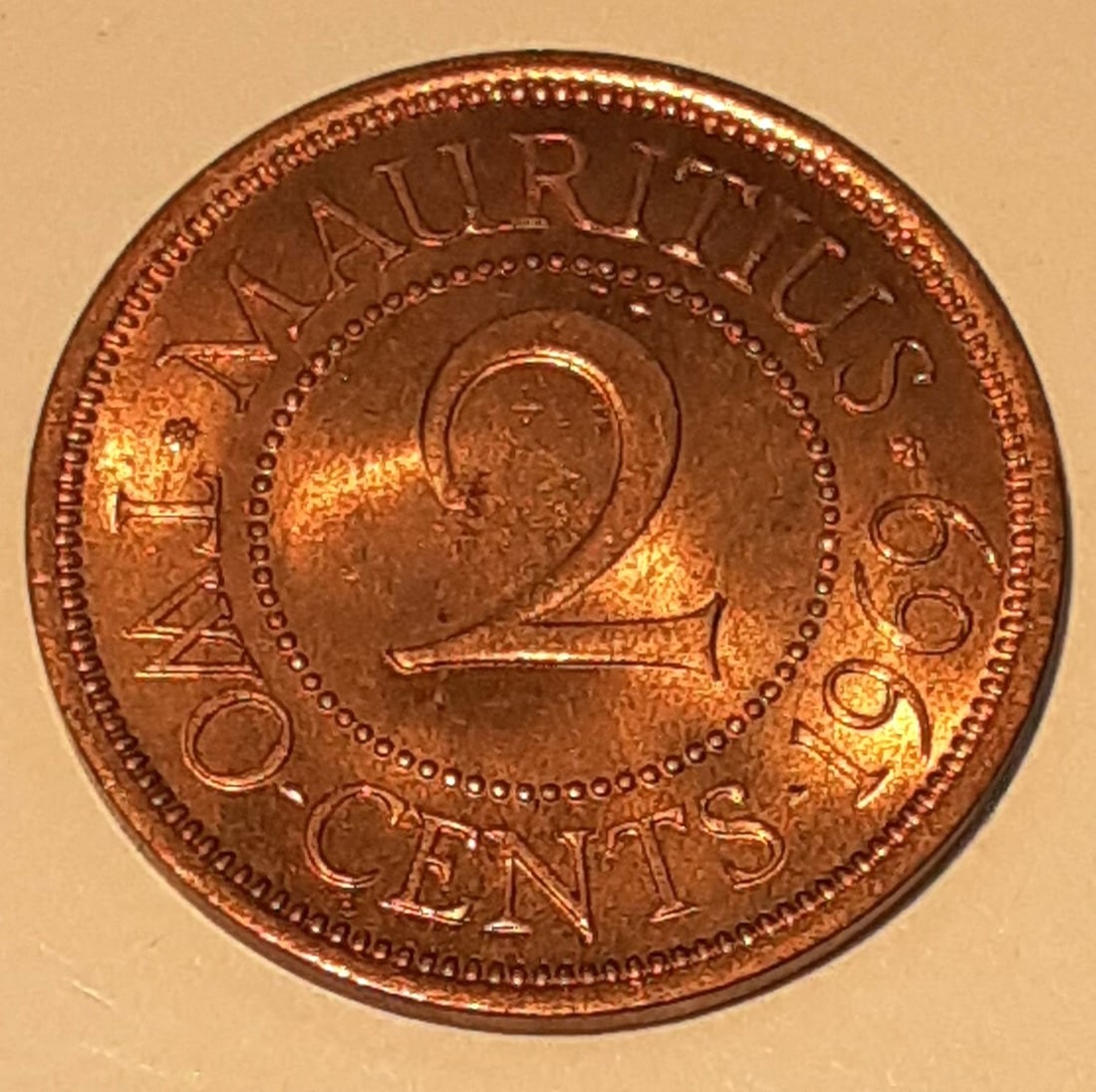 Roll of 40 Uncirculated 1969 Mauritius Bronze 2 Cent Coins Queen Elizabeth II (1 of 3)