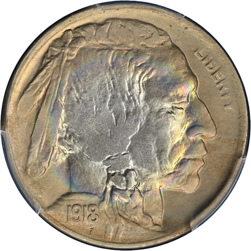 PCGS MS63 1918-D Buffalo Nickel Great Toning (1 of 4)