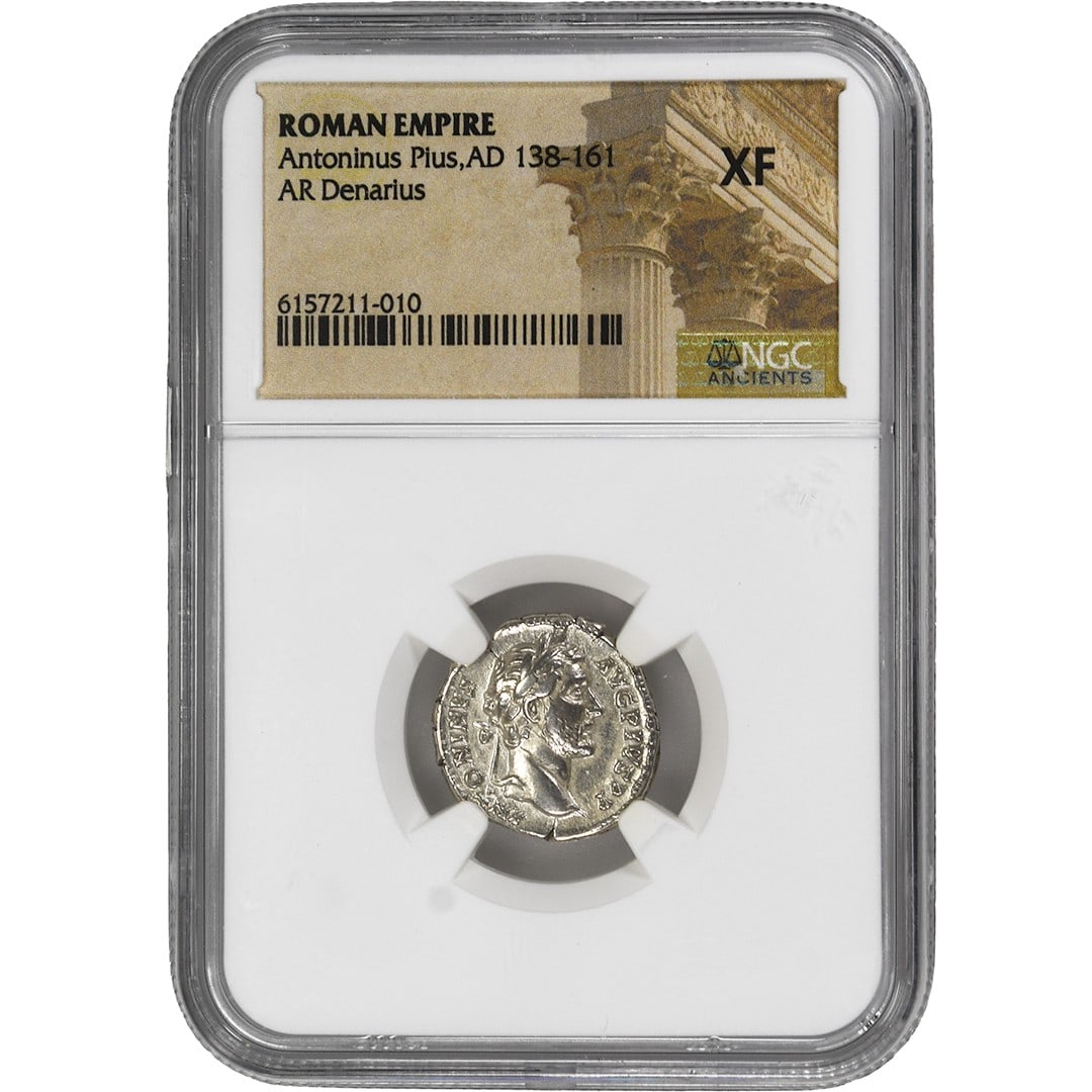 Antoninus Pius Silver AR Denarius NGC XF Roman Empire: Antoninus Pius Silver AR Denarius NGC XF Roman Empire This is a Roman Empire AR Denarius silver coin issued during the reign of Antoninus Pius (AD 138-161). The coin has been certified by NGC and is g