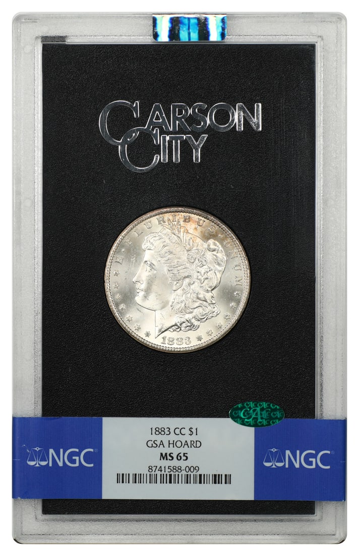 1883 Carson City Morgan Dollar $1 GSA Case NGC MS65 CAC: 1883 Carson City Morgan Dollar $1 GSA Case NGC MS65 CAC 1883-CC Morgan Dollar $1 certified by NGC and CAC, housed in the original hard case as a GSA issue. This Carson City example is graded MS65 and 