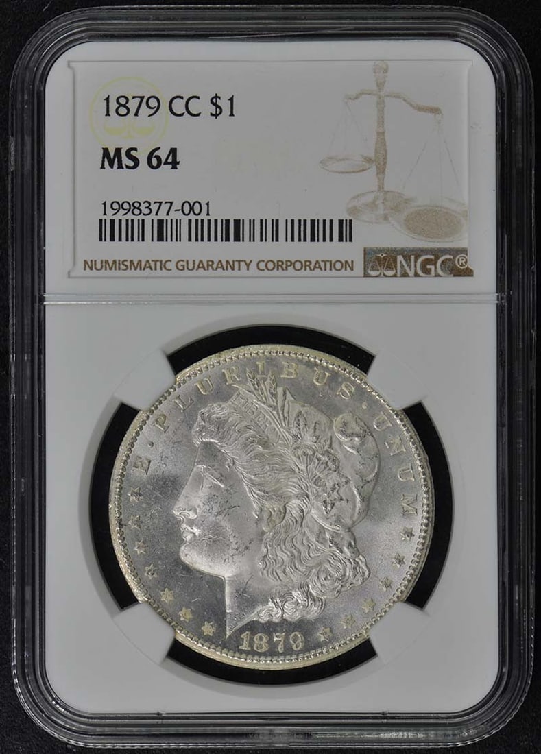 NGC MS64 1879-CC Morgan Silver Dollar: NGC MS64 1879-CC Morgan Silver Dollar This is an 1879 Carson City Morgan Dollar graded MS64 by NGC. The coin is uncirculated and originates from the United States. It features the classic Morgan Dolla