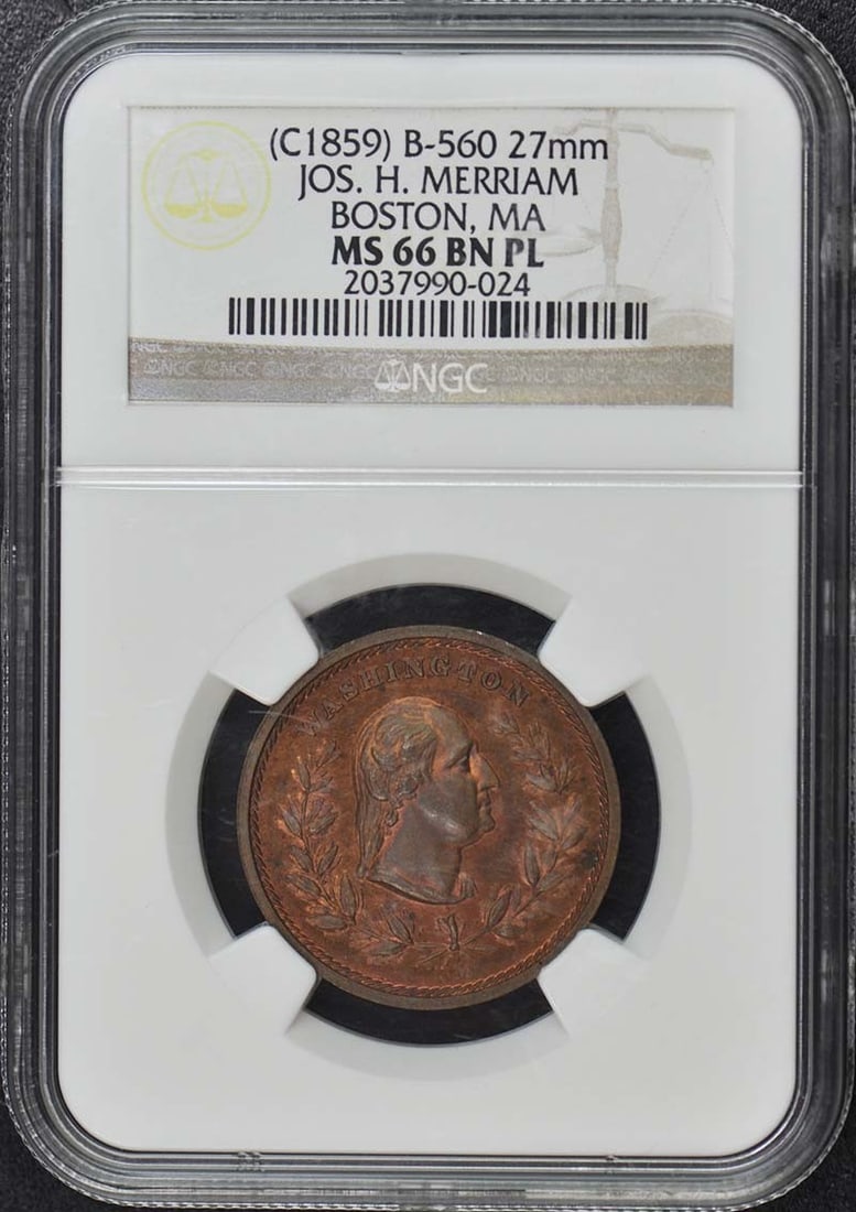 1859 Boston token Jos H Merriam NGC MS66BN 27mm (1 of 2)