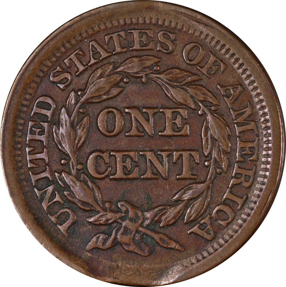 1852 Copper Large Cent Clipped Planchet Error Choice AU+ - 2