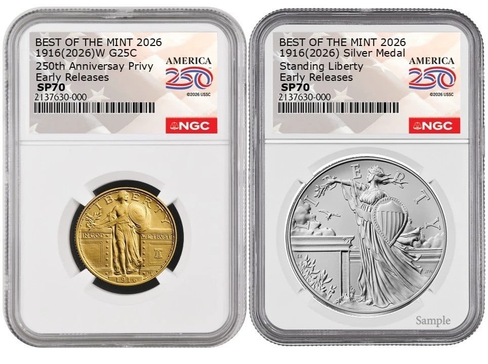 NGC ER 2026-W Standing Liberty Gold Quarter and Silver Medal G25 (1 of 2)
