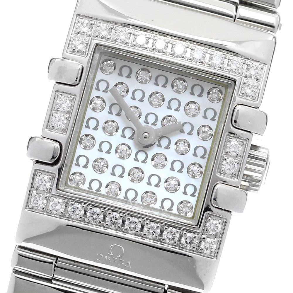 Omega Constellation Quadra Mini Quartz Ladies Stainless Steel Watch: Omega Constellation Quadra Mini Quartz Ladies Stainless Steel Watch This pre-owned OMEGA Constellation Quadra Mini Quartz ladies wristwatch features a stainless steel case and bracelet, complemented b