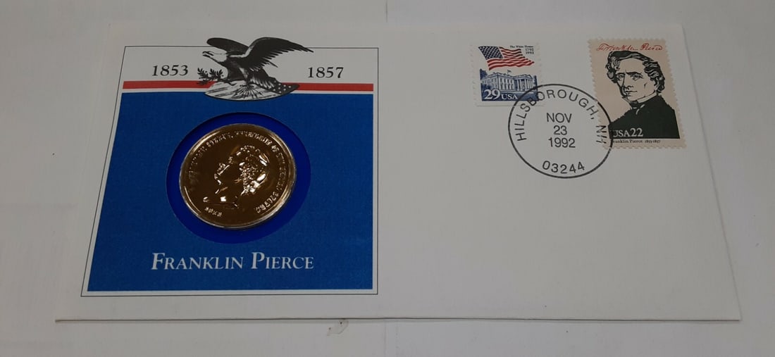 Bronze Franklin Pierce Medal with First Day Cover from Hail to The Chiefs Series (1 of 2)