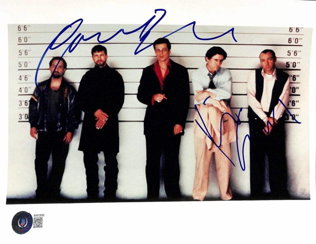 Kevin Spacey Gabriel Byrne Dual Signed Usual Suspects 8x10 Photo Beckett Authenticated: Kevin Spacey Gabriel Byrne Dual Signed Usual Suspects 8x10 Photo Beckett Authenticated This is an original 8x10 photograph from the movie The Usual Suspects, featuring a "Mug Shot" image signed in blu