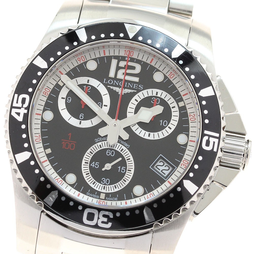 Longines HydroConquest Quartz Chronograph Steel Men's Watch L3.743.4: Longines HydroConquest Quartz Chronograph Steel Men's Watch L3.743.4 This pre-owned Longines HydroConquest Chronograph Quartz men's wristwatch features a stainless steel case and bracelet with a black
