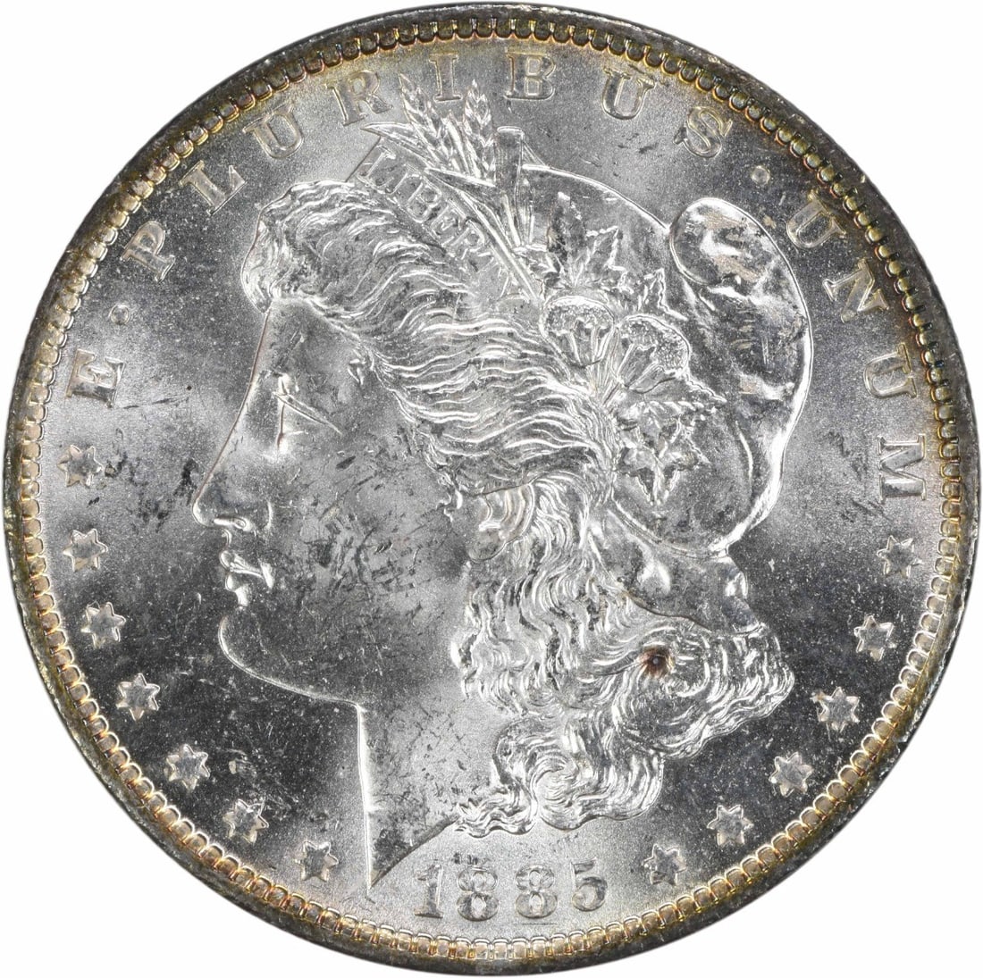 Uncirculated 1885-O Silver Dollar Morgan Choice BU Uncertified US Coin: Uncirculated 1885-O Silver Dollar Morgan Choice BU Uncertified US Coin This 1885-O Morgan Silver Dollar is a Choice Brilliant Uncirculated (BU) coin. Composed of silver, it was minted in New Orleans a