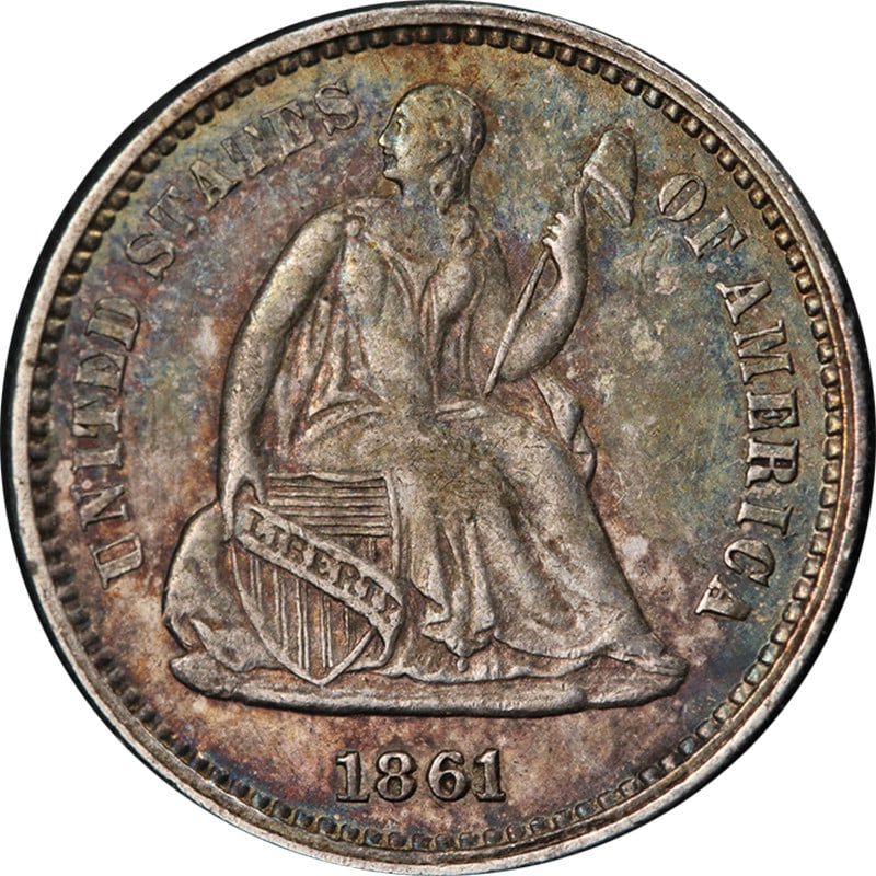 1861 Overdate Seated Liberty Half Dime Silver AU to BU Grade: 1861 Overdate Seated Liberty Half Dime Silver AU to BU Grade This 1861/0 Seated Liberty Half Dime offers excellent eye appeal with attractive luster, strong strike, and pleasing surfaces. The coin is 