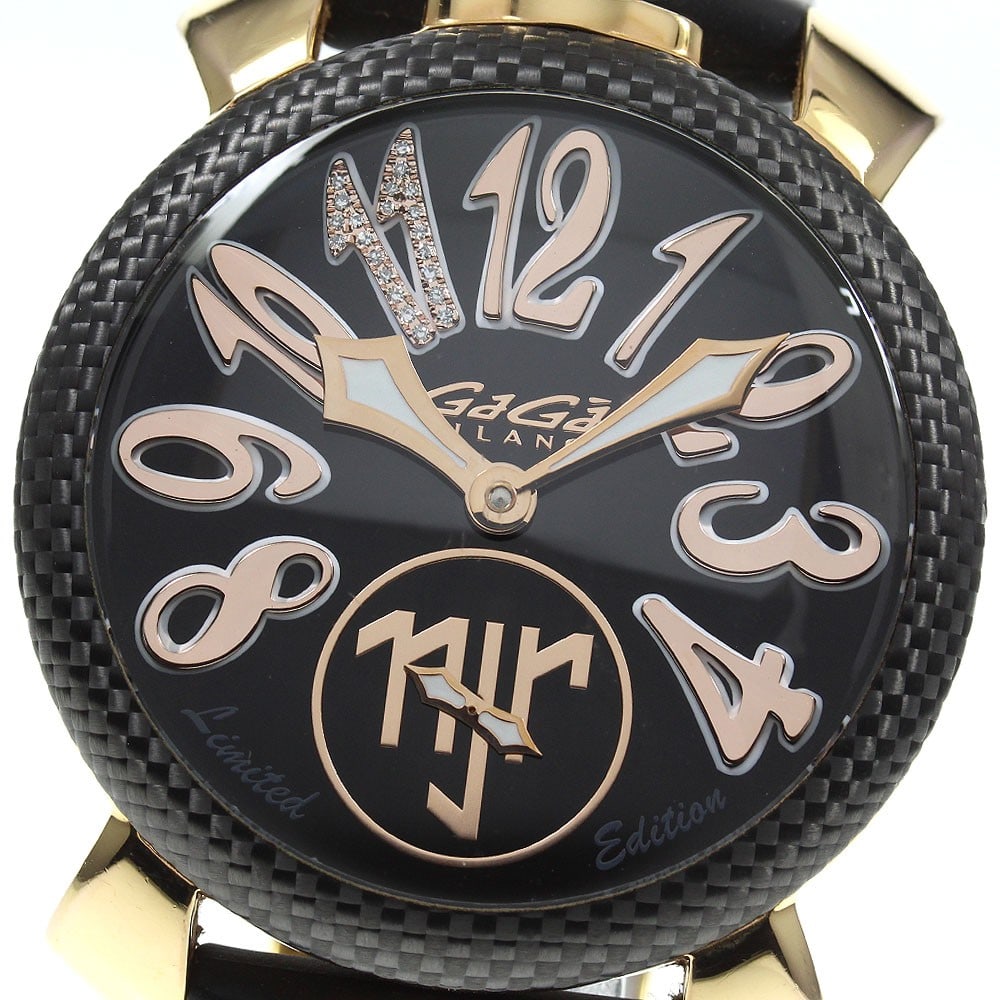 GaGa Milano Manuale 48 Neymar Men's Limited 500 Watch: GaGa Milano Manuale 48 Neymar Men's Limited 500 Watch This GaGa MILANO Manuale 48 Neymar Model 5511.NJ.01D men's wristwatch features a black dial housed in a stainless steel and gold-plated case, pair