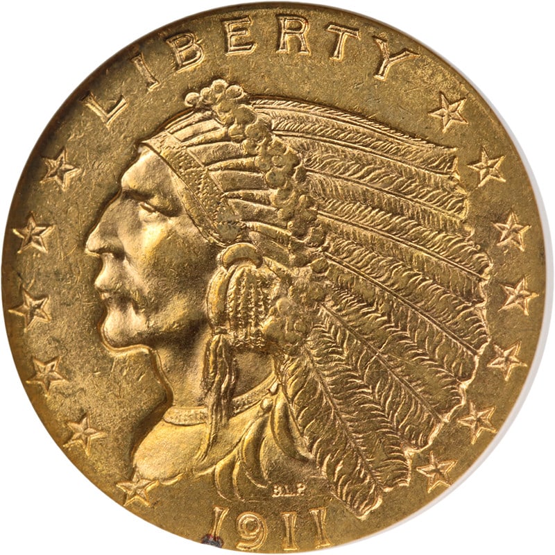 NGC MS63 1911 P Indian Head $2.50 Gold Coin: NGC MS63 1911 P Indian Head $2.50 Gold Coin This 1911-P Indian Gold $2.50 coin is graded MS63 by NGC, indicating it is in uncirculated condition. The coin features attractive color, appealing eye appe