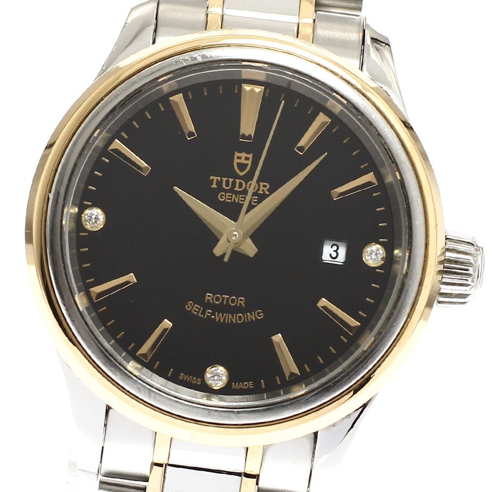TUDOR 12103 automatic womens wristwatch with 3P diamond dial: TUDOR 12103 automatic womens wristwatch with 3P diamond dial Pre-owned Tudor women's automatic wristwatch in the Style Date 3P Diamond design. This Swiss-made timepiece is identified as a wristwatch a