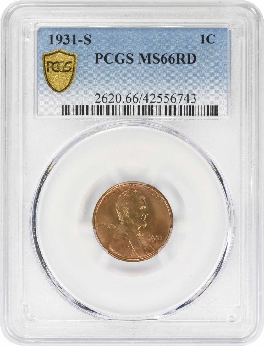 PCGS MS66RD 1931-S Lincoln Wheat Cent Copper: PCGS MS66RD 1931-S Lincoln Wheat Cent Copper This is a 1931-S Lincoln Wheat Cent graded MS66 Red by PCGS. Struck in copper, this uncirculated small cent was minted in San Francisco and is a pre-owned 