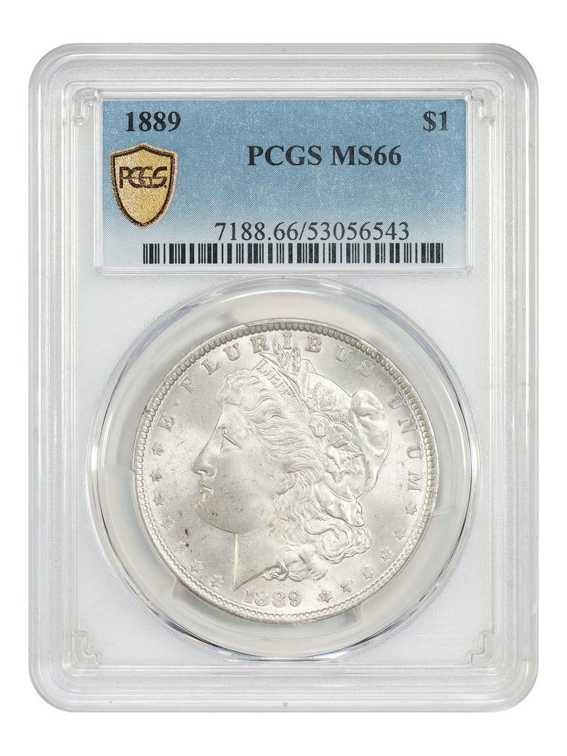 1889 PCGS MS66 Morgan Dollar Philadelphia Mint $1 Coin: 1889 PCGS MS66 Morgan Dollar Philadelphia Mint $1 Coin 1889 Morgan Dollar $1 from the Philadelphia Mint, certified by PCGS as MS66. This uncirculated example is presented in superb Gem condition. The 