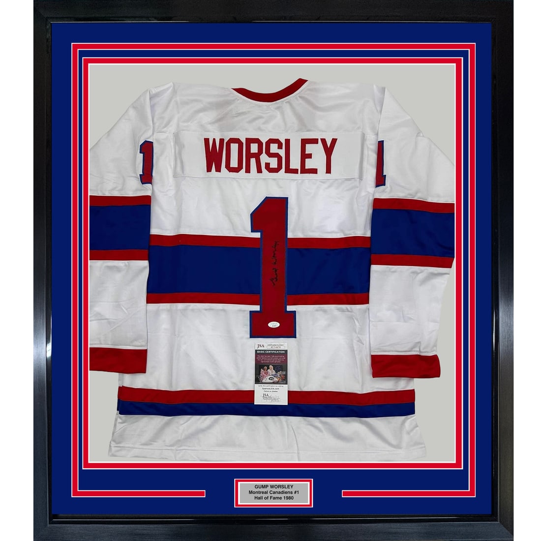 Framed Autographed Gump Worsley Montreal Canadiens Jersey with JSA COA (1 of 2)