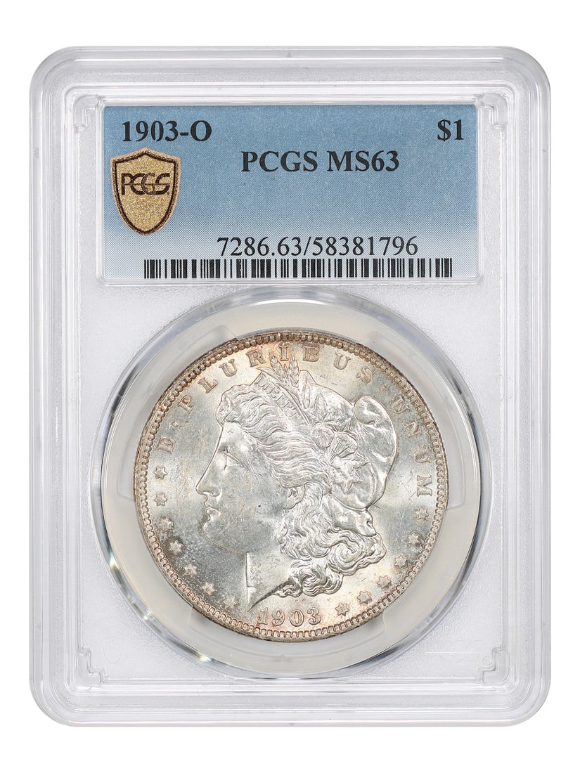 PCGS MS63 1903 O Morgan Dollar $1 New Orleans Mint: PCGS MS63 1903 O Morgan Dollar $1 New Orleans Mint This is a 1903-O Morgan Dollar certified by PCGS and graded MS63. It is an uncirculated $1 coin from the New Orleans Mint, listed as Pre-Owned. Despi