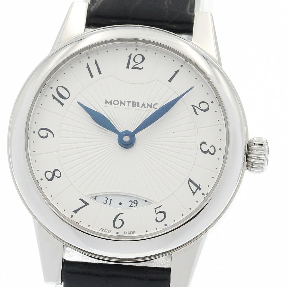 Montblanc Boheme Quartz Ladies Date Watch 7309 Stainless Steel: Montblanc Boheme Quartz Ladies Date Watch 7309 Stainless Steel This Montblanc Boheme Date Quartz ladies wristwatch features a stainless steel case paired with a leather strap. The watch showcases a si