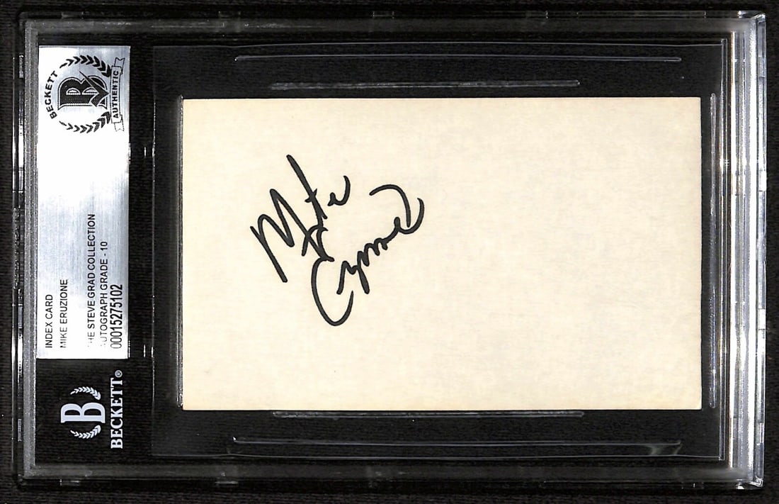Mike Eruzione Signed 3x5 Index Card Beckett Authenticated Hockey Legend: Mike Eruzione Signed 3x5 Index Card Beckett Authenticated Hockey Legend This is a signed 3x5 index card featuring the autograph of Mike Eruzione, the celebrated USA Olympic Legend and Hall of Fame mem