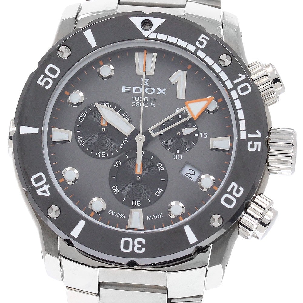 EDOX Chrono Offshore 1 Titanium Quartz Chronograph Men's Watch 10242: EDOX Chrono Offshore 1 Titanium Quartz Chronograph Men's Watch 10242 This Edox Chrono Offshore 1 men's wristwatch features a robust titanium case and bracelet, complemented by a gray dial. Powered by 