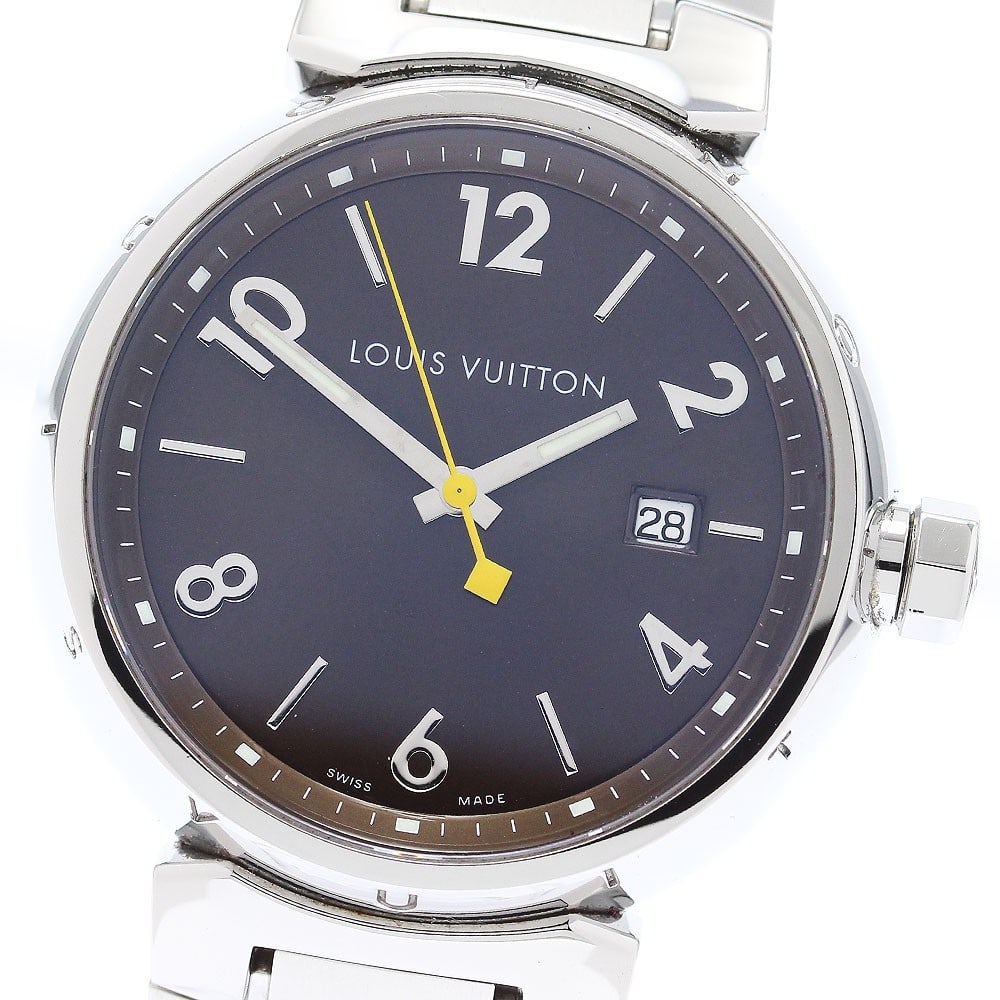 Louis Vuitton Tambour Q1111 quartz date men's wristwatch: Louis Vuitton Tambour Q1111 quartz date men's wristwatch This Louis Vuitton Tambour Date Quartz men's wristwatch features a stainless steel case and bracelet with a brown dial. The watch includes a da