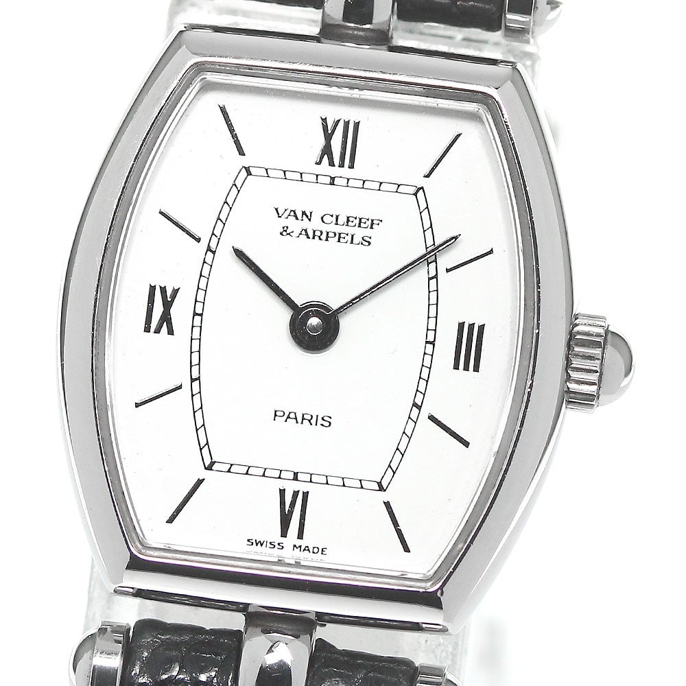 Van Cleef Arpels Classic Quartz Ladies Wristwatch Stainless Steel: Van Cleef Arpels Classic Quartz Ladies Wristwatch Stainless Steel This Van Cleef & Arpels Classic Tonneau Quartz women's wristwatch features a stainless steel case with a white dial and leather strap.