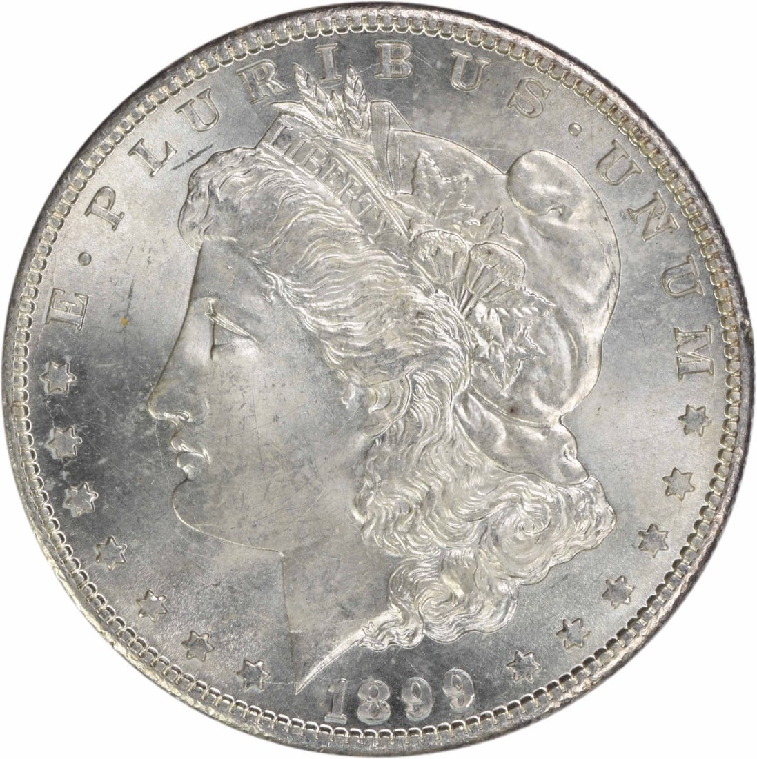 Uncirculated 1899 San Francisco Morgan Silver Dollar Choice BU Uncertified: Uncirculated 1899 San Francisco Morgan Silver Dollar Choice BU Uncertified This is an 1899-S Morgan Silver Dollar featuring a choice brilliant uncirculated condition. It is uncertified and composed of