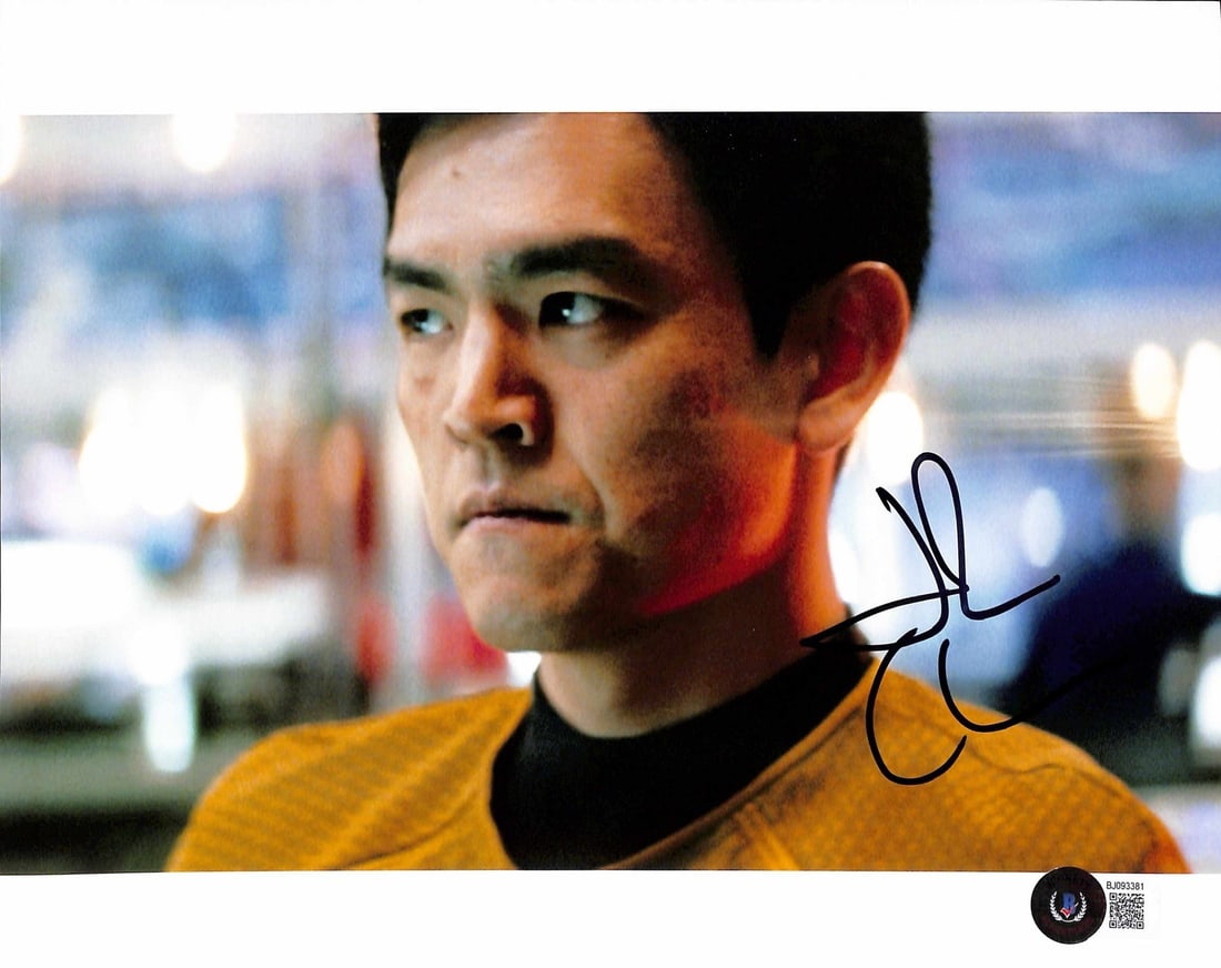 John Cho Signed Sulu 8x10 Photo Beckett Authentic: John Cho Signed Sulu 8x10 Photo Beckett Authentic This 8x10 color photograph features John Cho as Hikaru Sulu, signed in bold black ink. The autograph is authenticated by Beckett, providing assurance 