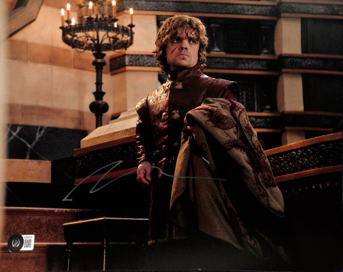 Autographed 11x14 Photo Peter Dinklage as Tyrion Lannister Beckett Certified: Autographed 11x14 Photo Peter Dinklage as Tyrion Lannister Beckett Certified This is an original 11x14 photograph autographed by Peter Dinklage, renowned for his role as Tyrion Lannister in the TV ser