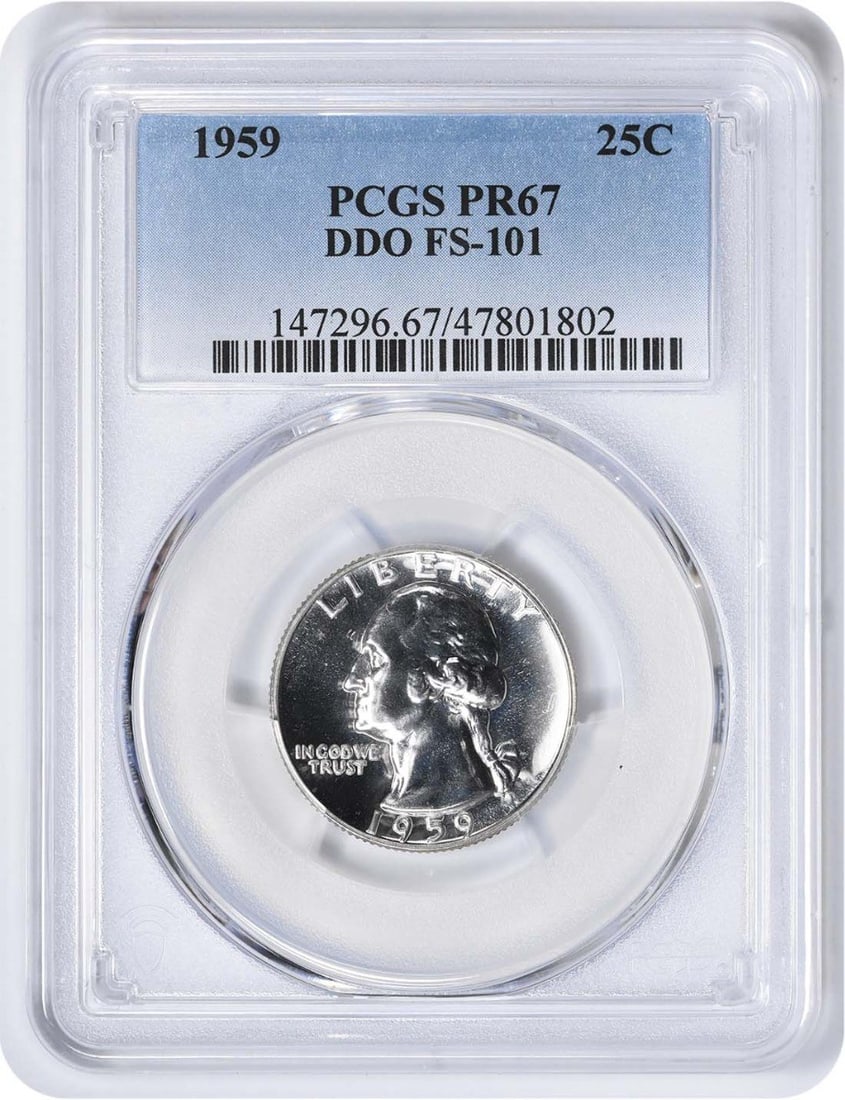 1959 Washington Silver Quarter PR67 PCGS Uncirculated Proof 90% Silver: 1959 Washington Silver Quarter PR67 PCGS Uncirculated Proof 90% Silver This 1959 Washington Silver Quarter is a stunning example of numismatic craftsmanship, graded PR67 by PCGS. Featuring a striking 
