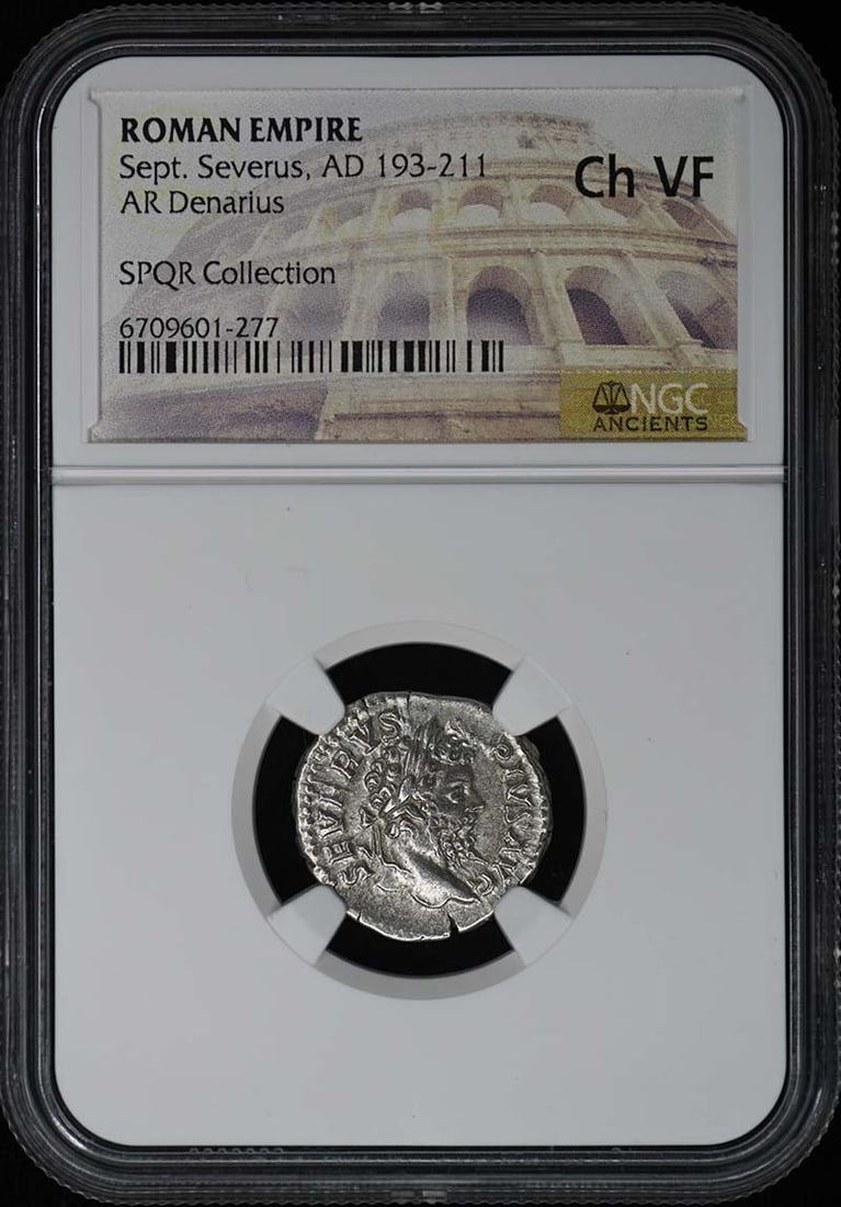 NGC Ch VF AR Denarius of Septimius Severus Roman Empire: NGC Ch VF AR Denarius of Septimius Severus Roman Empire This is a Roman Empire AR Denarius coin from the reign of Septimius Severus, who ruled from AD 193 to 211. The coin is certified and graded Choi